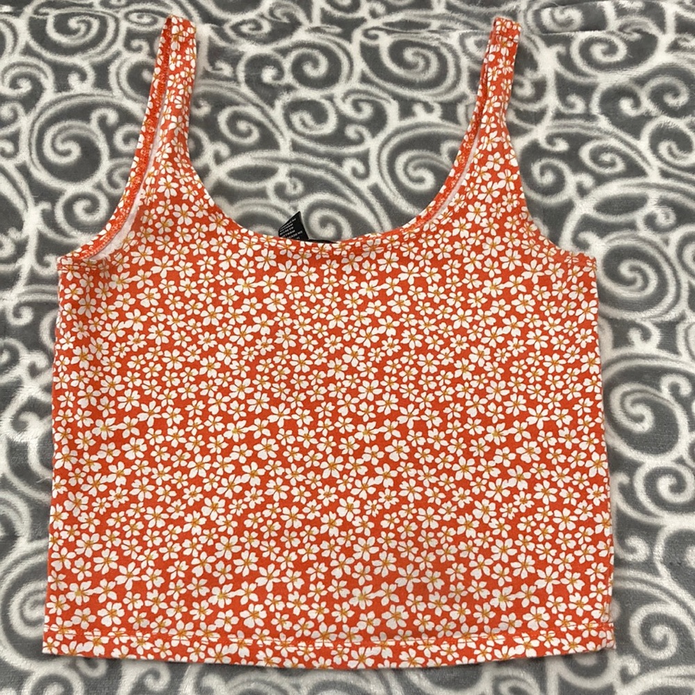 Orange floral cropped tank top